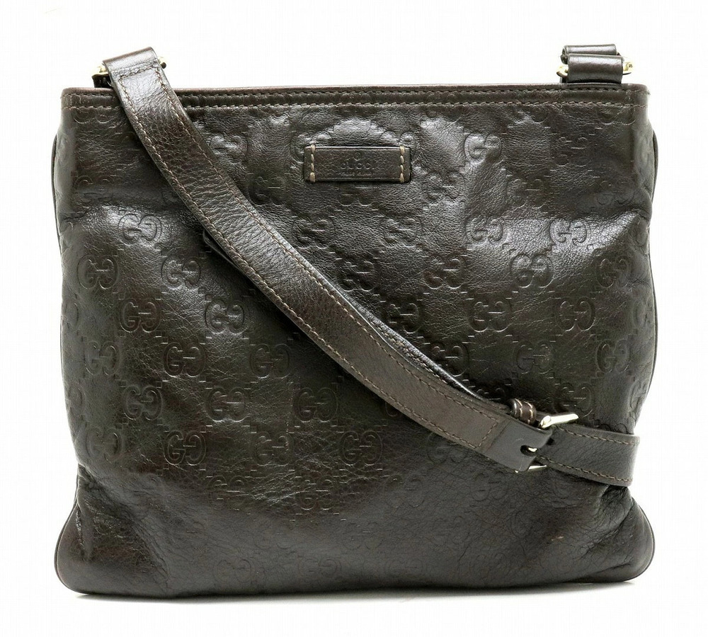 Gucci Guccissima Crossbody Bag Leather Brown Dark